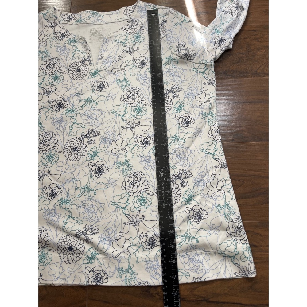 LL Bean Womens 1X Plus White Floral Supima Cotton 3/4 Sleeve Split Neck Top - Picture 6 of 6